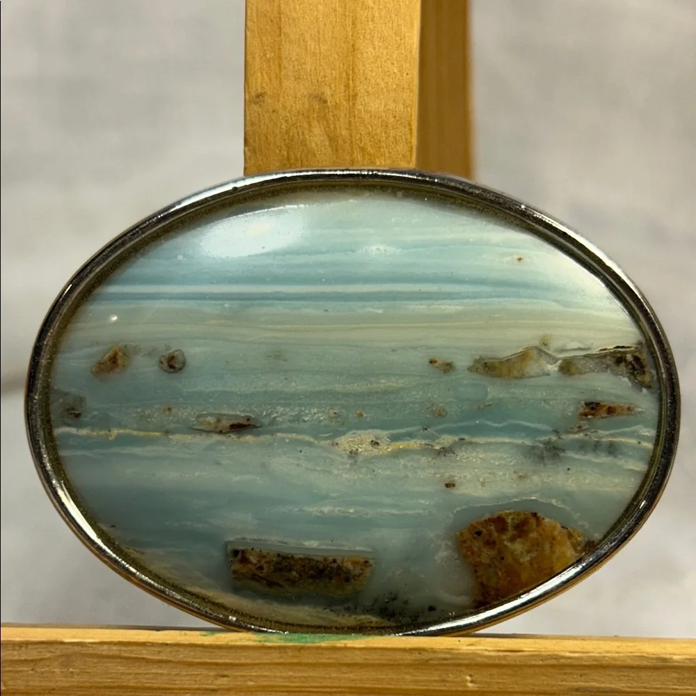 Huge Larimar reminiscing landscape silver colored  belt buckle limited edition